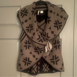 ELAN NORDIC/Aztec SWEATER WRAP RIBBON TIE LIGHT AND CHOCOLATE BROWN VEST SZ S/M